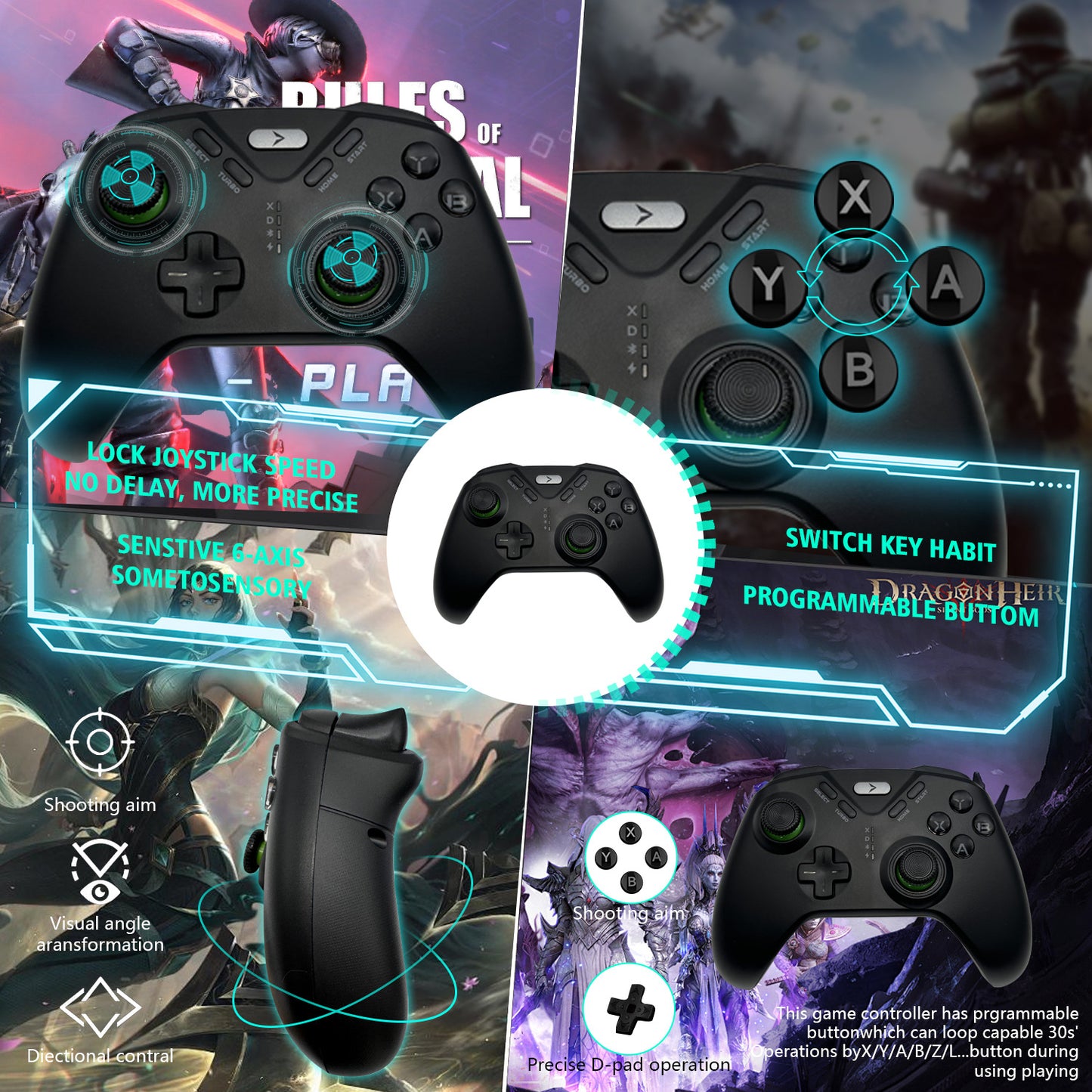 2.4G/Bluetooth Wireless Gaming Controller for PS5, Xbox Series X/S, Switch, PC - Dual Mode Gamepad with Vibration, Gyro, RGB Lighting - Elite Level Pro Controller for Gaming & Android Phones