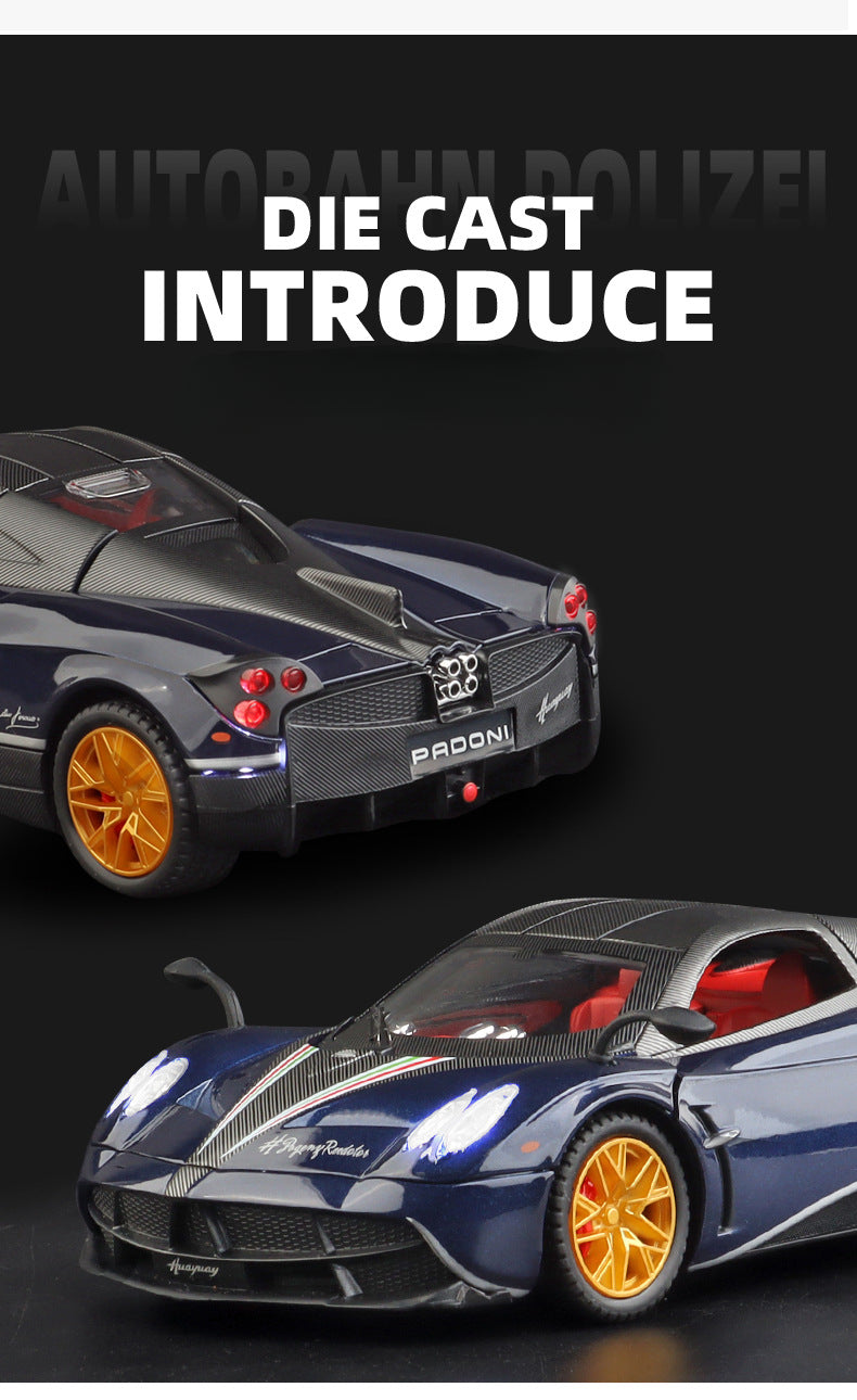 Pagani Huayra 1:24 Alloy Diecast Model Car | Sound & Light FX | Pull Back & Steering | Boys Toy Gift (8.1"x3.5"x3.7")