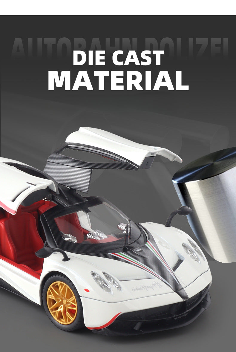 Pagani Huayra 1:24 Alloy Diecast Model Car | Sound & Light FX | Pull Back & Steering | Boys Toy Gift (8.1"x3.5"x3.7")