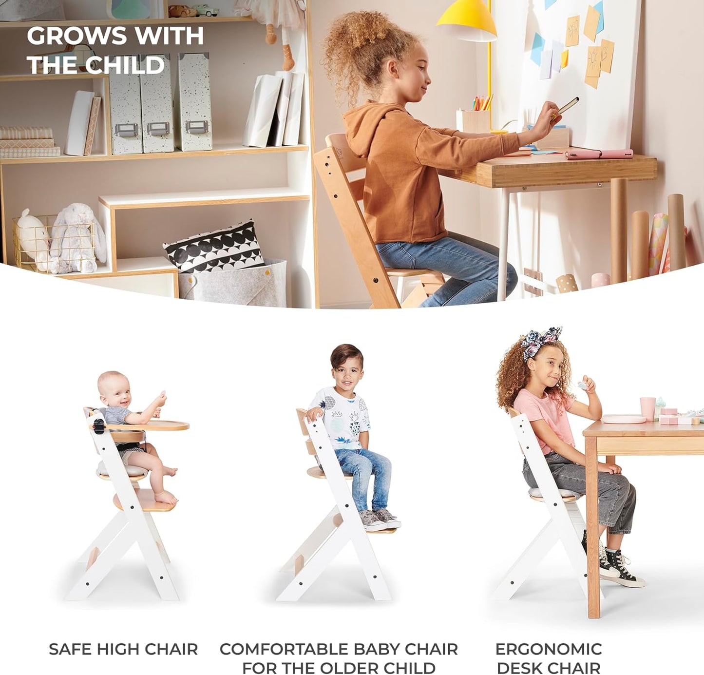 Baby360 GRO 3-in-1 Wooden Highchair – Adjustable Baby to Big Kid Chair (6 Months to 10 Years)