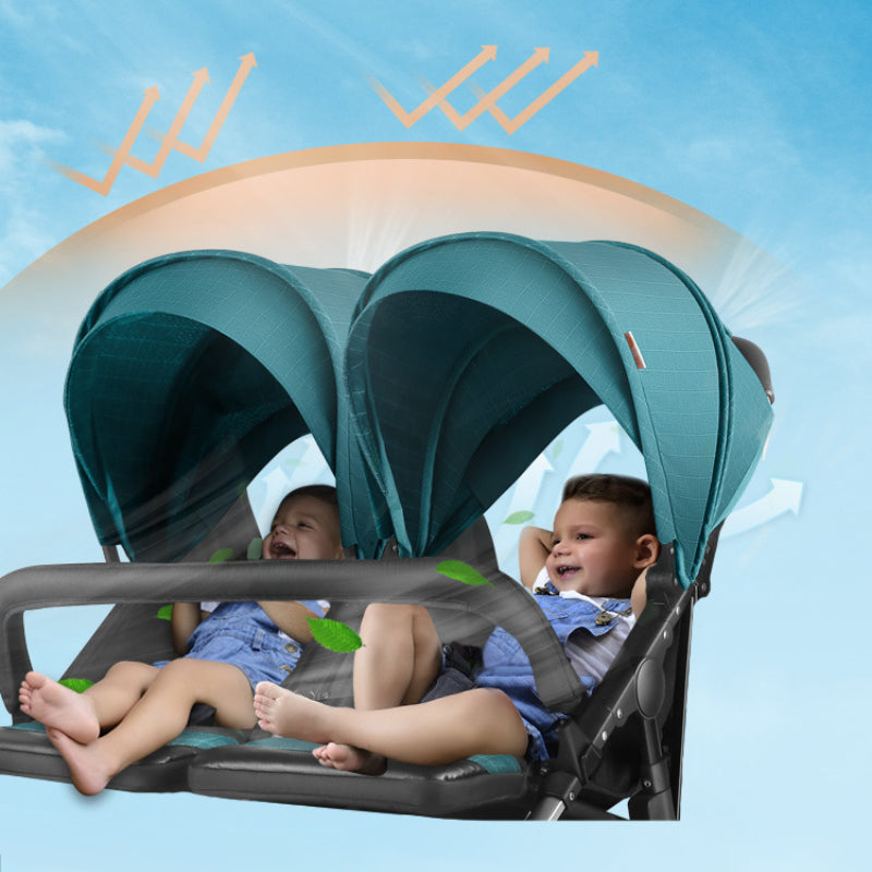 DUO-LUX Double Stroller by Baby360 – Compact Twin Pram with Reclining Seats & Sun Canopy