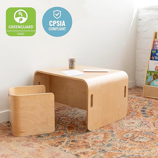 Baby360 STUDIO Kids Birch Wood Activity Table & 2 Chair Set – Adjustable Heights, Ergonomic Design, Multifunctional