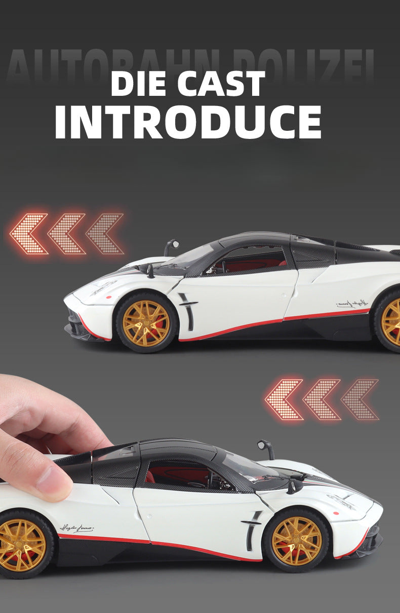 Pagani Huayra 1:24 Alloy Diecast Model Car | Sound & Light FX | Pull Back & Steering | Boys Toy Gift (8.1"x3.5"x3.7")