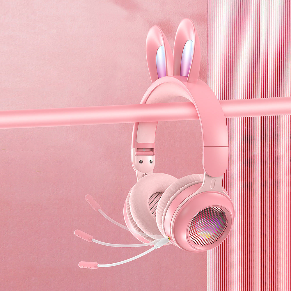headset wireless headset microphone glow rabbit ears girl music Bluetooth headse