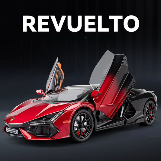 Lamborghini Revuelto 1:24 Scale Die-Cast Alloy Car Model – Pull-Back & Open Doors, Sound & Light, Shock Absorption & Steering, Collectible Supercar Toy for Kids & Adults
