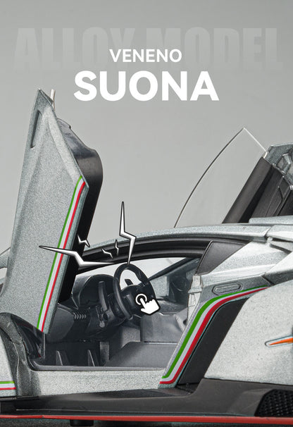 Lamborghini Veneno 1:24 Alloy Diecast Model Car | Pull Back Action | Sound & Light FX | Sports Car Toy (8.3"x3.4"x4.7")