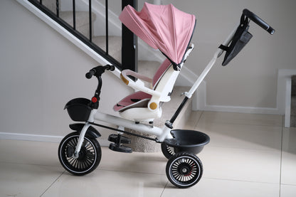 6-in-1 Kids Tricycle Stroller – Reclining Seat, Swivel Handle, Sunshade & Basket