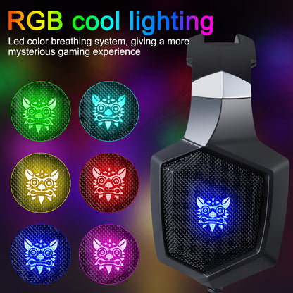 RGB Gaming Headset with Microphone - Wired Over-Ear Headphones for PC/Phone | 3.5mm Jack | 20-20,000Hz Stereo Sound | Black/White