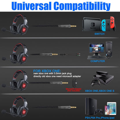 RGB Gaming Headset with Microphone - Wired Over-Ear Headphones for PC/Phone | 3.5mm Jack | 20-20,000Hz Stereo Sound | Black/White