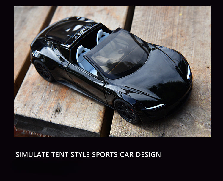 Tesla Roadster 1:24 Scale Die-Cast Alloy Car Model – Pull-Back & Sound/Light Effects, Music Playback, Collectible Electric Supercar Toy for Kids & Adults