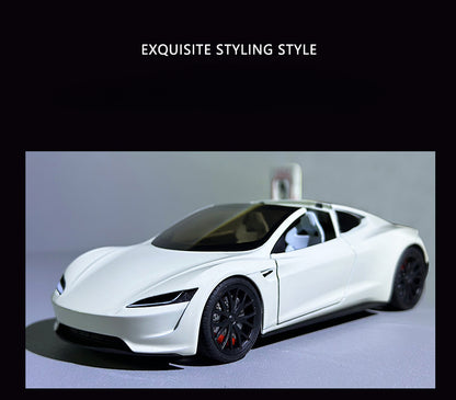 Tesla Roadster 1:24 Scale Die-Cast Alloy Car Model – Pull-Back & Sound/Light Effects, Music Playback, Collectible Electric Supercar Toy for Kids & Adults