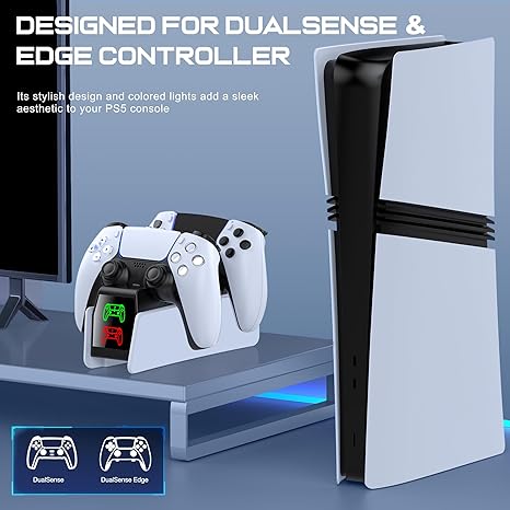 PS5 Controller Charging Station, Fast Charging Dock Compatible with PlayStation 5 Edge & Dual Controller, PS5 Accessories Charging Dock Stand with LED Indicators & Charging Cable