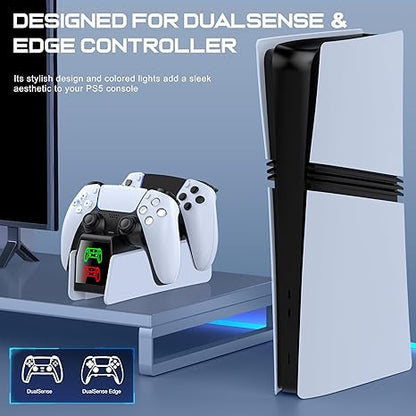 PS5 Controller Charging Station, Fast Charging Dock Compatible with PlayStation 5 Edge & Dual Controller, PS5 Accessories Charging Dock Stand with LED Indicators & Charging Cable