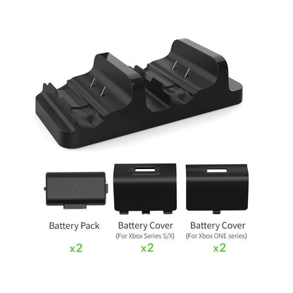 "Xbox Series X/S & One Controller Dual Charging Station | Fast Wireless Charger Dock for Xbox One/X/S Controllers | Includes 2 Rechargeable Batteries | 5.7×1.6×5.3in Slim Design | USB Powered (Black)"