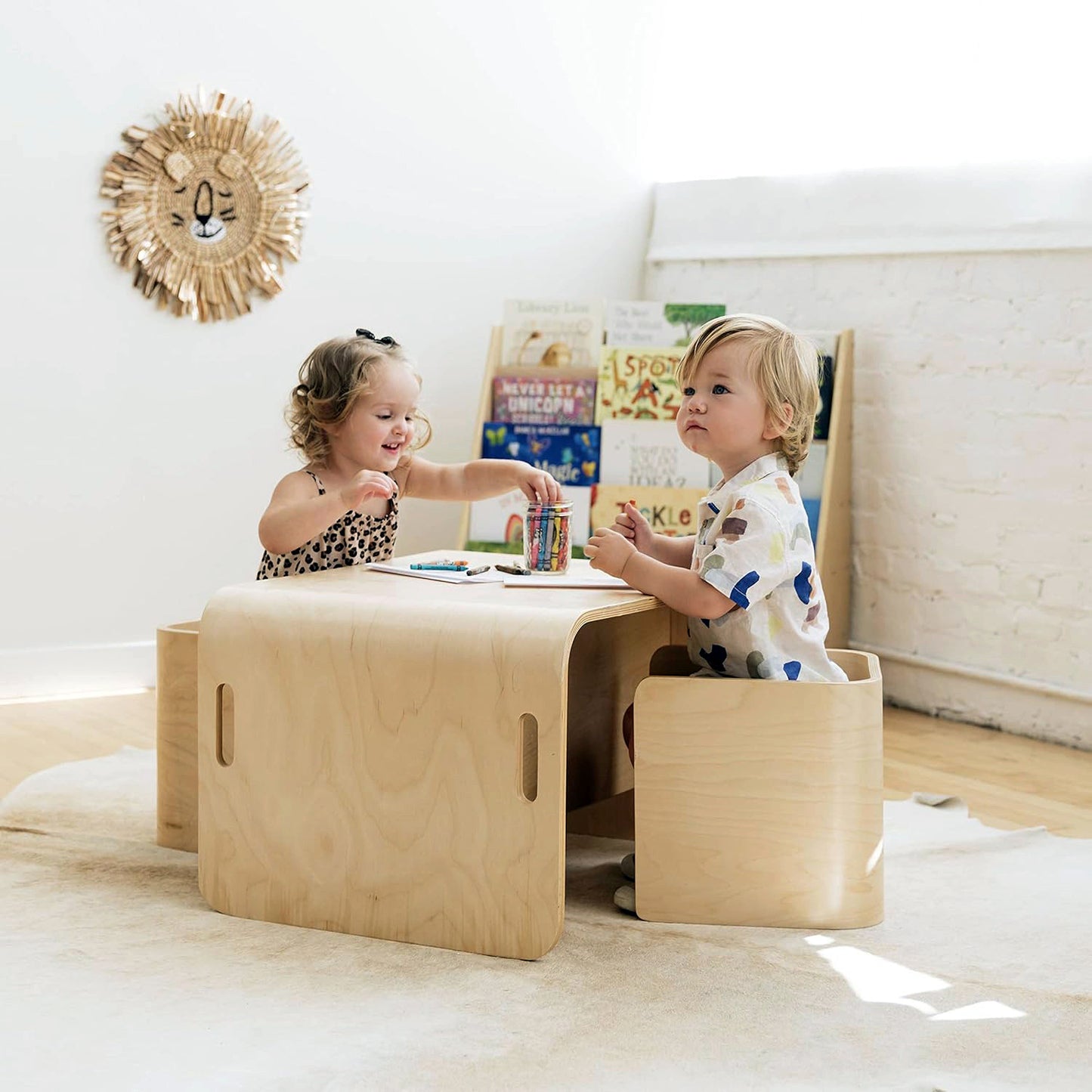Baby360 STUDIO Kids Birch Wood Activity Table & 2 Chair Set – Adjustable Heights, Ergonomic Design, Multifunctional