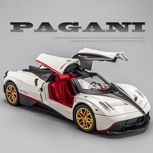 Pagani Huayra 1:24 Alloy Diecast Model Car | Sound & Light FX | Pull Back & Steering | Boys Toy Gift (8.1"x3.5"x3.7")