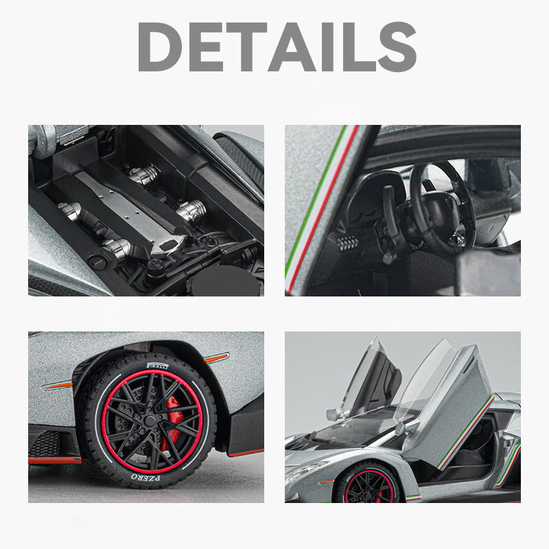 Lamborghini Veneno 1:24 Alloy Diecast Model Car | Pull Back Action | Sound & Light FX | Sports Car Toy (8.3"x3.4"x4.7")