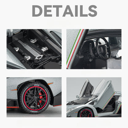 Lamborghini Veneno 1:24 Alloy Diecast Model Car | Pull Back Action | Sound & Light FX | Sports Car Toy (8.3"x3.4"x4.7")