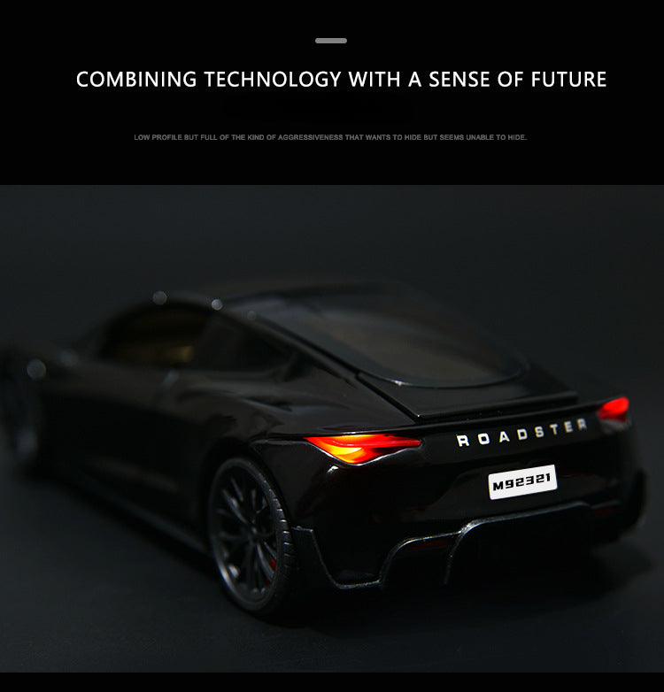 Tesla Roadster 1:24 Scale Die-Cast Alloy Car Model – Pull-Back & Sound/Light Effects, Music Playback, Collectible Electric Supercar Toy for Kids & Adults