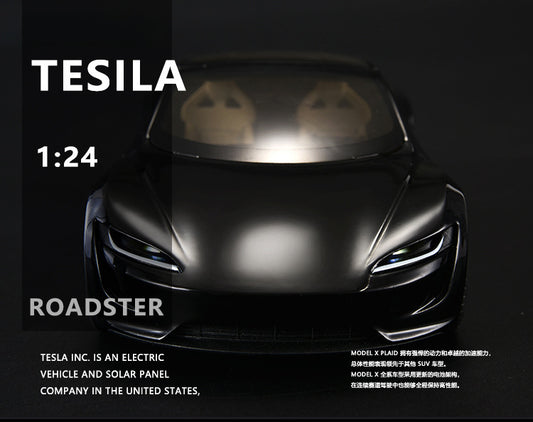 Tesla Roadster 1:24 Scale Die-Cast Alloy Car Model – Pull-Back & Sound/Light Effects, Music Playback, Collectible Electric Supercar Toy for Kids & Adults