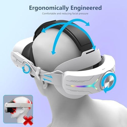 Upgraded RGB Lighted Head Strap with Battery 12000mAh for Meta Quest 3/3s Accessories, Quick Charge for Extended Playtime, to Reduce Facial Stress, Adjustable Elite Strap (White)