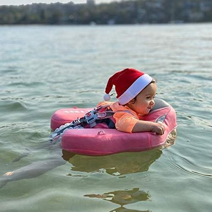 HECCEI Add Tail Newest Mambobaby Baby Swim Float with Canopy Solid Pool Infant Swim Trainer Swimming Training Lying Air Free Water Floats Non-Inflatable Waist Swim Ring for Toddlers (Flamingo)