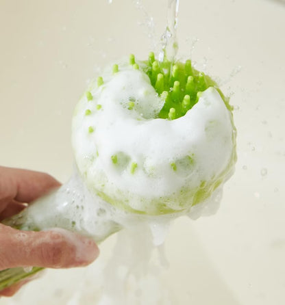 Pet Bath Brush with Body Wash Dispenser: Silicone Massage Design, Suitable for Both Cats and Dogs, Can Be Used as a Exfoliating Bath Comb (Green)