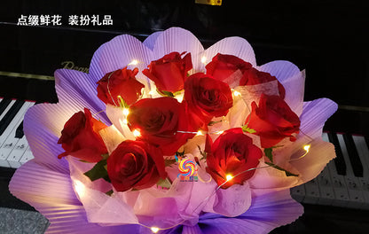 Button-Shaped Christmas Colorful String Lights - Fresh Flower Cake Decoration - Copper Wire LED Battery Christmas Lights