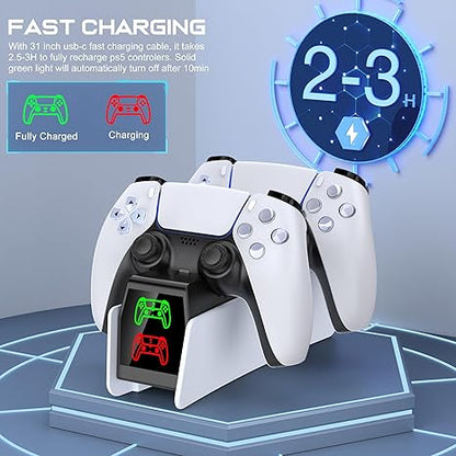PS5 Controller Charging Station, Fast Charging Dock Compatible with PlayStation 5 Edge & Dual Controller, PS5 Accessories Charging Dock Stand with LED Indicators & Charging Cable