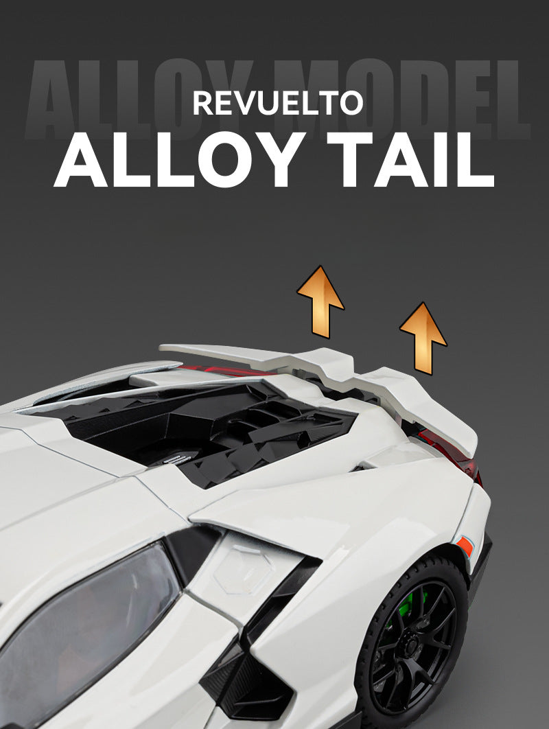 Lamborghini Revuelto 1:24 Scale Die-Cast Alloy Car Model – Pull-Back & Open Doors, Sound & Light, Shock Absorption & Steering, Collectible Supercar Toy for Kids & Adults