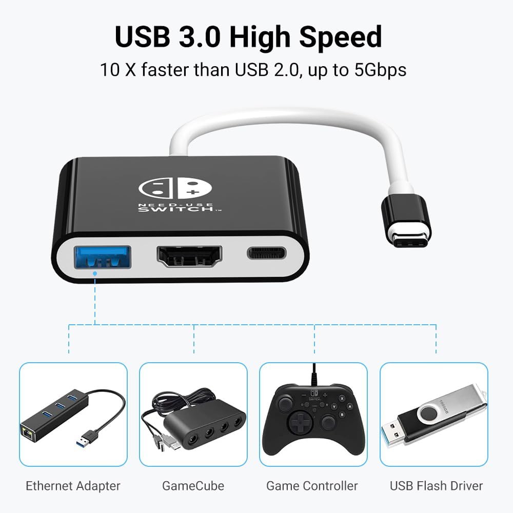 Switch Dock, 4K@60Hz Switch Docking Station 3 in 1 Switch Travel Dock with HDMI USB 3.0 PD100W Charing Port for Nintendo Steam Decck MacBook Laptop NOT for Switch2