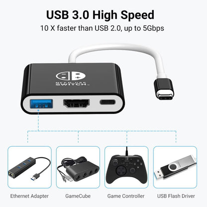Switch Dock, 4K@60Hz Switch Docking Station 3 in 1 Switch Travel Dock with HDMI USB 3.0 PD100W Charing Port for Nintendo Steam Decck MacBook Laptop NOT for Switch2