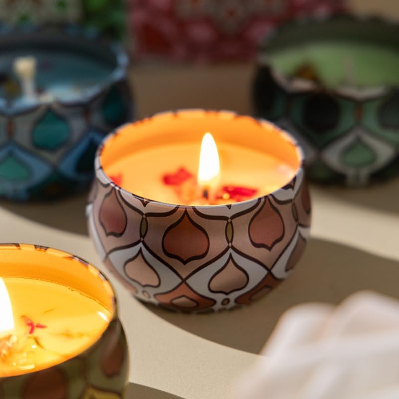4 Pack Scented Candles Gift Set 80g x 4 100% Pure Natural Soy Wax Portable Travel Aromatherapy Tin Jar Candle for Birthday Christmas Valentine's Mother's Thanksgiving Day Women & Mom Gifts