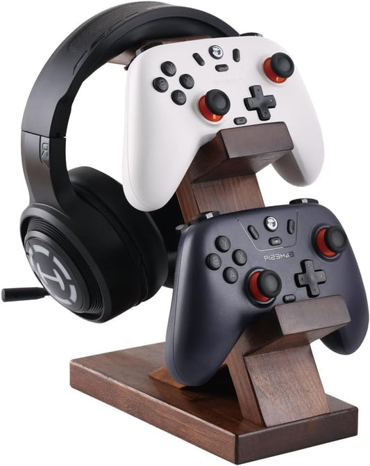 Wooden Controller Stand with Headphone Holder, Game Controller Holder, Video Game Controller Holder for Desk, Controller & Headset Stand, Wooden Headphone Stand