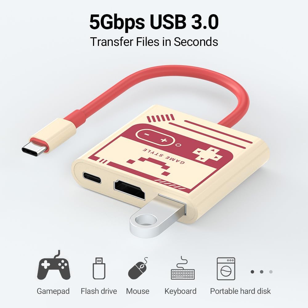 Switch Dock, 4K@60Hz Switch Docking Station 3 in 1 Switch Travel Dock with HDMI USB 3.0 PD100W Charing Port for Nintendo Steam Decck MacBook Laptop NOT for Switch2