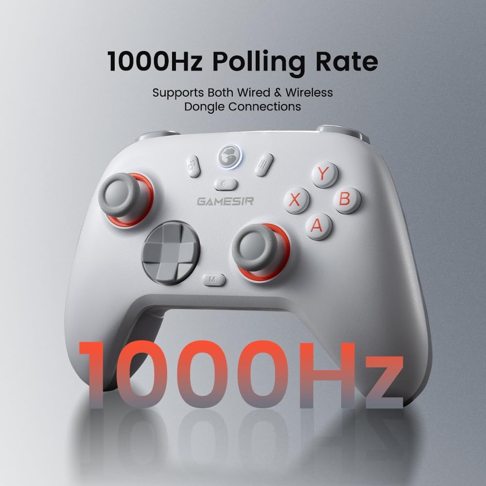 Wireless Bluetooth Game Controller for PC Switch Mobile Devices, 2.4GHz Gaming Gamepad with Hall Effect Joysticks, 1000Hz Polling Rate, Trigger Stops, Programmable Back Buttons, Turbo, Rechargeable Battery (White)