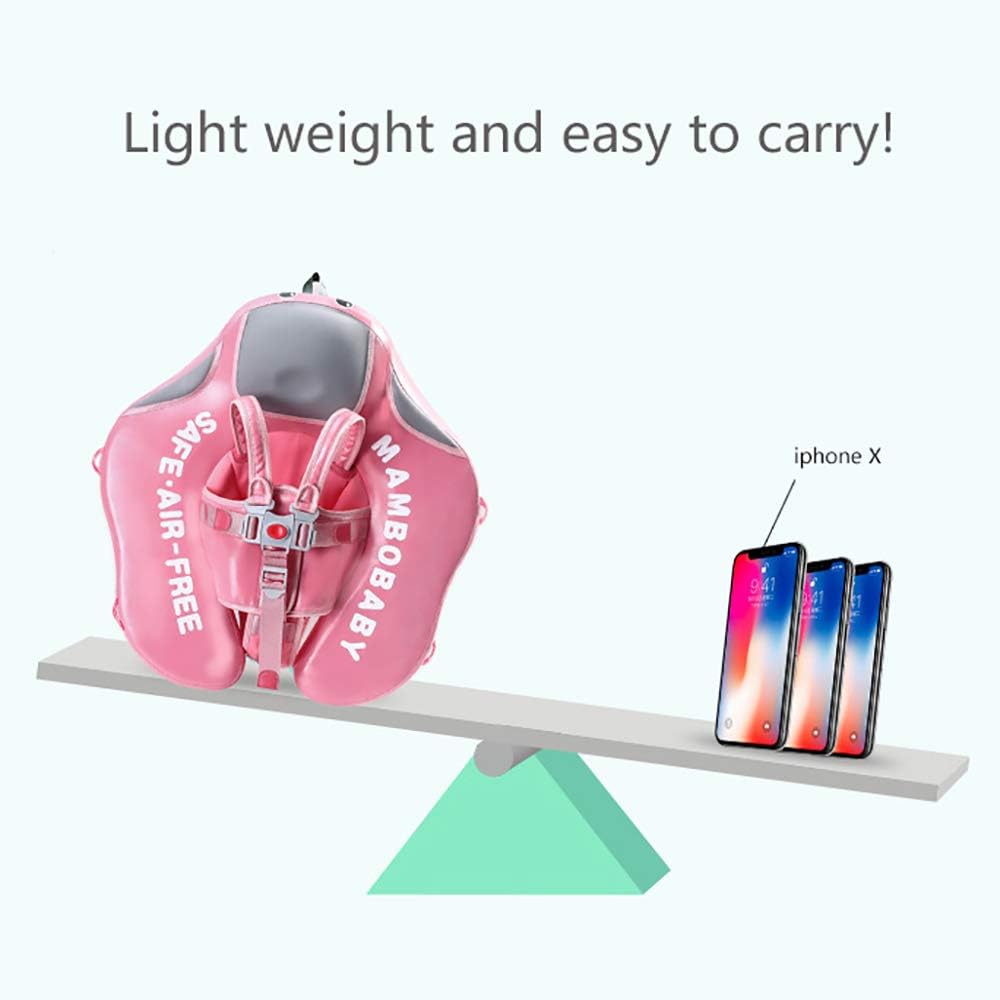 HECCEI Add Tail Newest Mambobaby Baby Swim Float with Canopy Solid Pool Infant Swim Trainer Swimming Training Lying Air Free Water Floats Non-Inflatable Waist Swim Ring for Toddlers (Flamingo)
