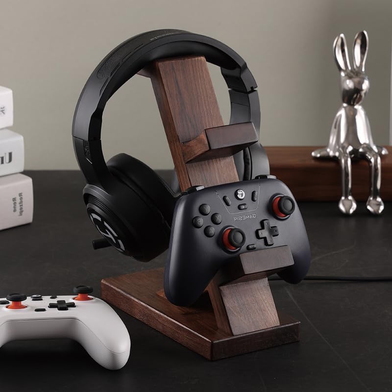Wooden Controller Stand with Headphone Holder, Game Controller Holder, Video Game Controller Holder for Desk, Controller & Headset Stand, Wooden Headphone Stand