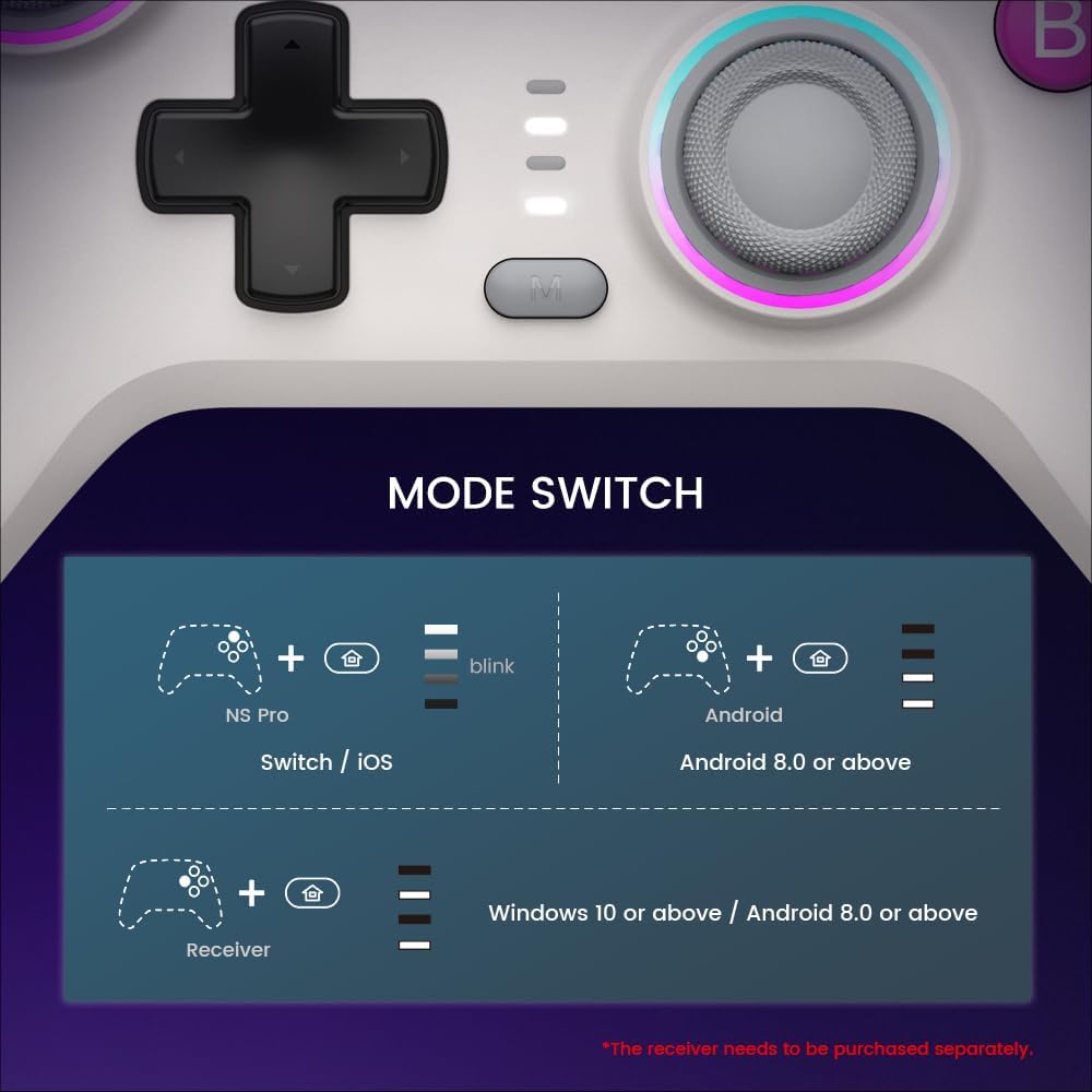 GameSir Nova Wireless Switch Pro Controller for Switch/Lite/OLED, Switch Controllers with Hall Sticks, RGB LED, 1200mAh Rechargeable, Turbo,Programmable,Motion Control, Wake Up Function(Nova(Wihte))