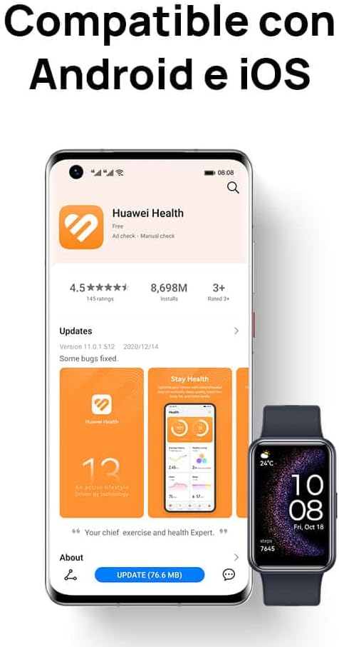 HUAWEI Watch FIT Special Edition, Smartwatch 1.64 Inch HD AMOLED Display, Professional Health Management, GPS, Practical Assistant in Everyday Life, Black