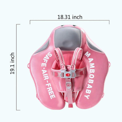 HECCEI Add Tail Newest Mambobaby Baby Swim Float with Canopy Solid Pool Infant Swim Trainer Swimming Training Lying Air Free Water Floats Non-Inflatable Waist Swim Ring for Toddlers (Flamingo)