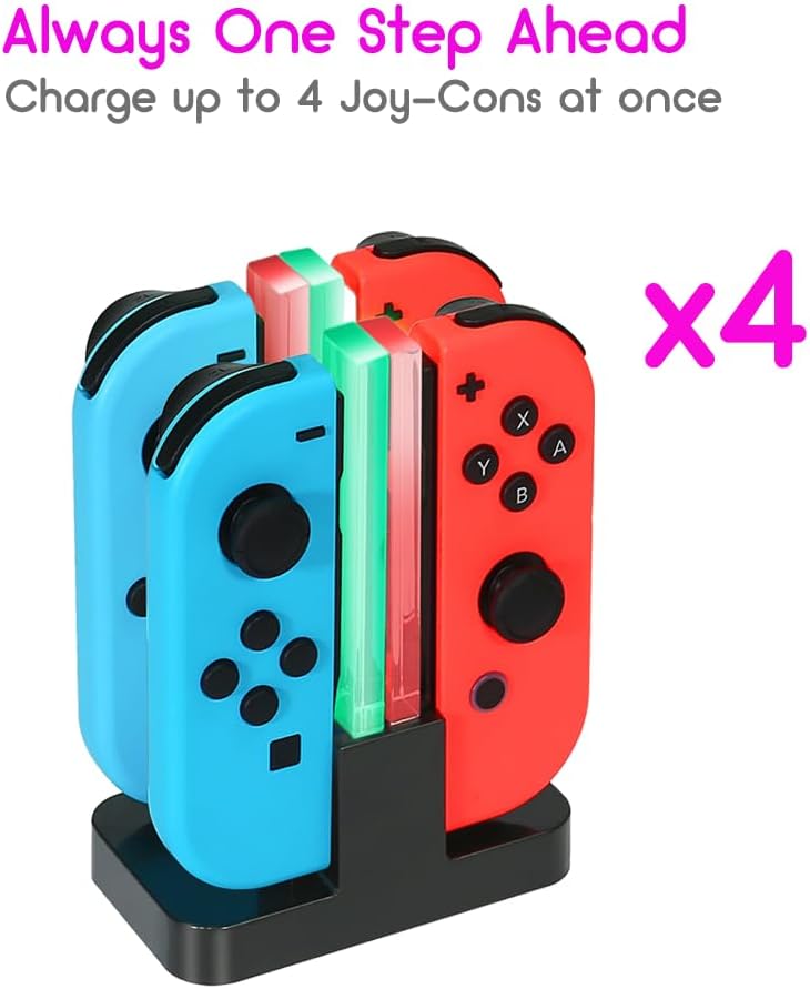 4-in-1 Charging Dock for Nintendo Switch Joy-Con Controllers, Fast Charge Station with USB-C Charging Cable, Black