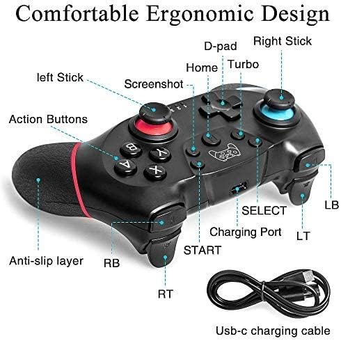 Switch Controller for Nintendo, Wireless Pro Controller for Nintendo Switch/Switch Lite, Switch Remote Controller Gamepad Joystick, Turbo and Dual Vibration (Black)