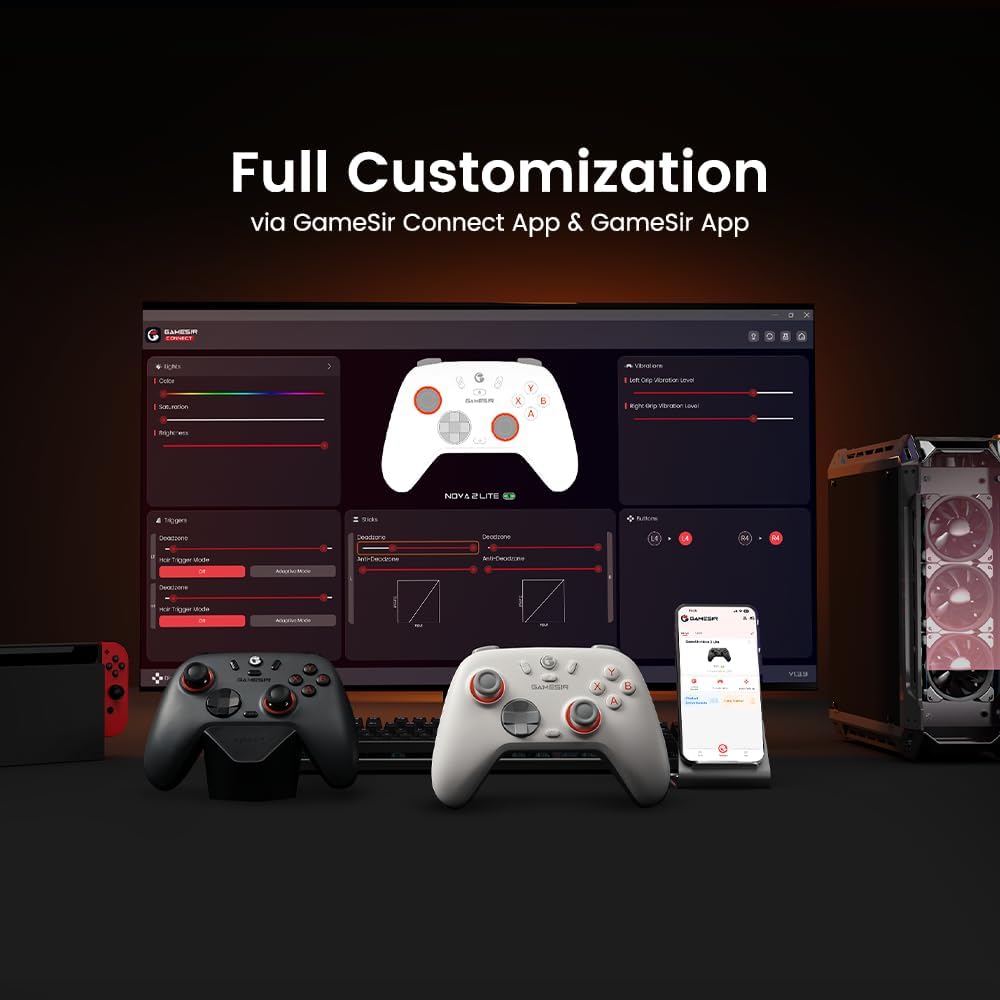 Wireless Bluetooth Game Controller for PC Switch Mobile Devices, 2.4GHz Gaming Gamepad with Hall Effect Joysticks, 1000Hz Polling Rate, Trigger Stops, Programmable Back Buttons, Turbo, Rechargeable Battery (White)