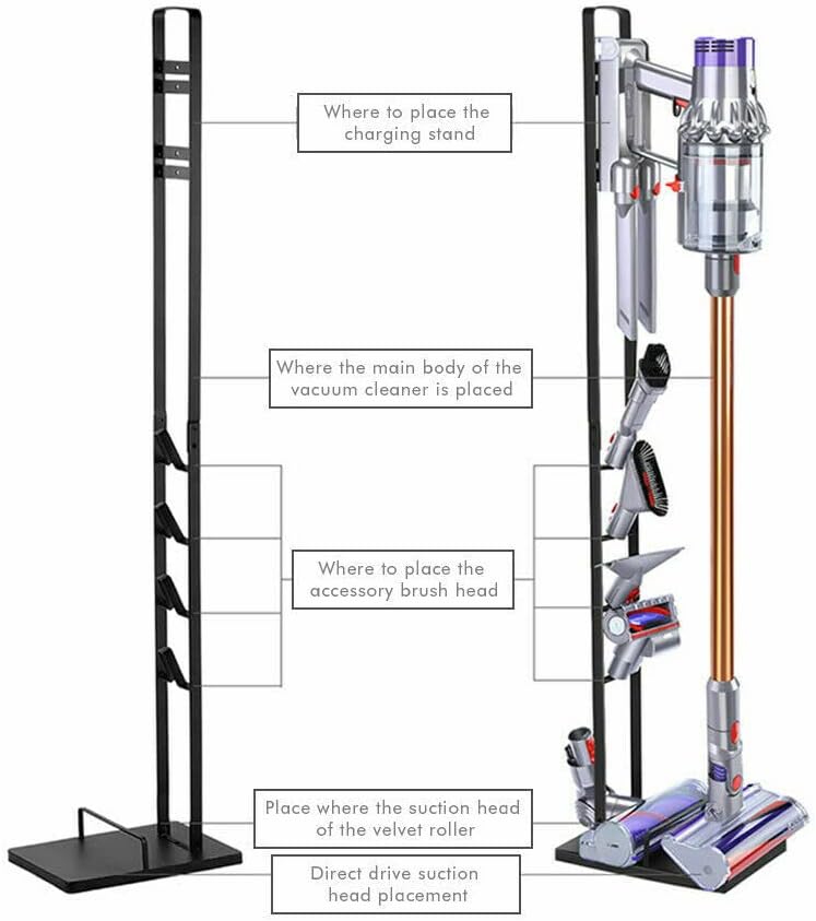 Freestanding Vacuum & Accessories Stand for Dyson V6 V7 V8 V10 V11 (Black)