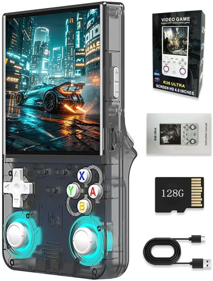 R36 Ultra Retro handheld model 2026 Model with 128GB, 4-Inch IPS Screen, Over 30K Retro Games Mini Video Games Handheld Console, Supports 23 Emulators, Linux-Based Retro handheld model (Black)
