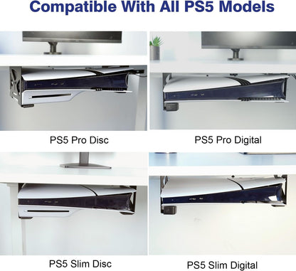 Monzlteck Under Desk Holder for PS5/PS5 Slim,Stealth Mount Compaitble with PlayStation 5 Disc & Digital Edition Console,Space Saving,DP-05