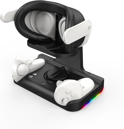 Charging Dock for Meta Quest 3 VR Headset Charging Stand Grip snap-fit Charging Station for VR Headset (White)