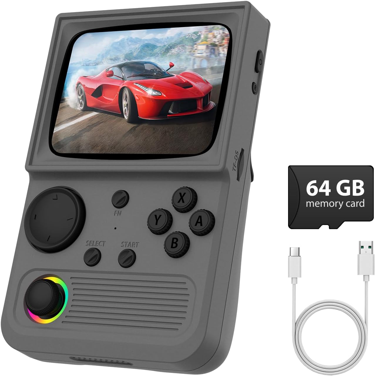 R36T Retro handheld model, 3.5'' IPS Screen CRT-Inspired, handheld model with 18000+ Classic Games Supports WiFi Networked Fighting and OTG, 3500mAh Battery, with Portable Case(Grey 64GB)