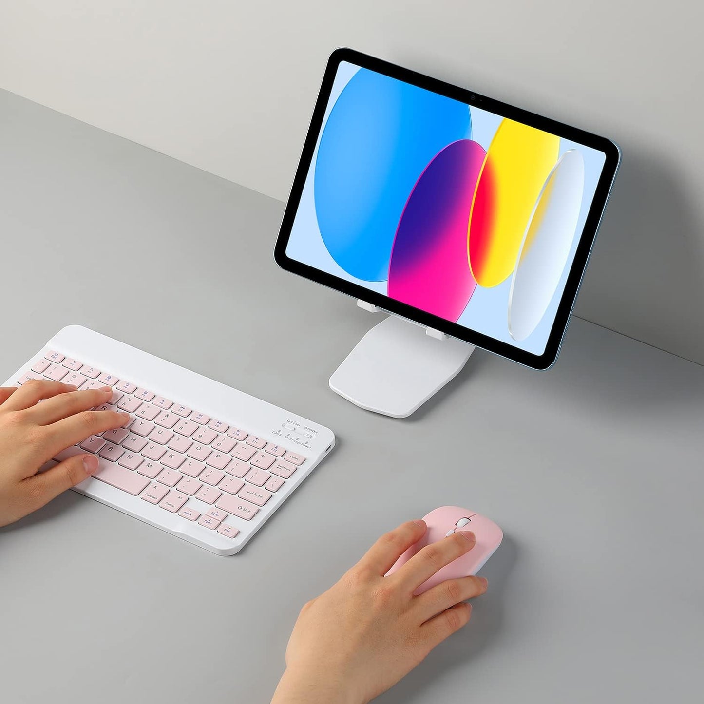 Rechargeable Bluetooth Keyboard and Mouse Combo for iPad, Ultra-Slim Portable Wireless Mouse Keyboard for iPad Pro Air Mini iPhone Samsung Tablet Cell Phone Android, iPadOS/iOS 13 and Above (Pink)